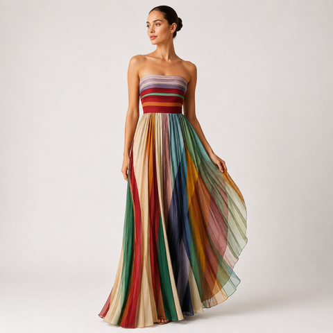 Colorful Strapless Pleated Summer Maxi Dress for Women Elegant Fit