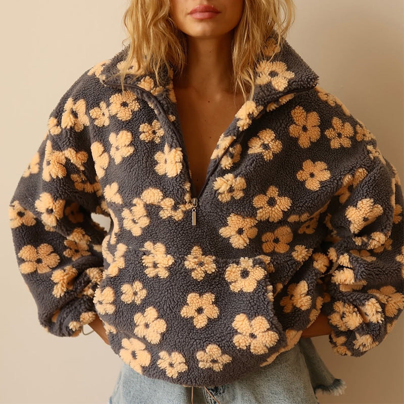Violette Floral Quarter-Zip Sweater