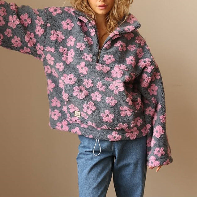 Violette Floral Quarter-Zip Sweater