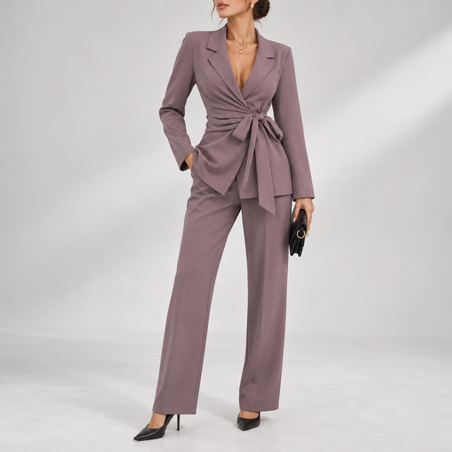 Chiara Belted Blazer Wide-Leg Suit Set