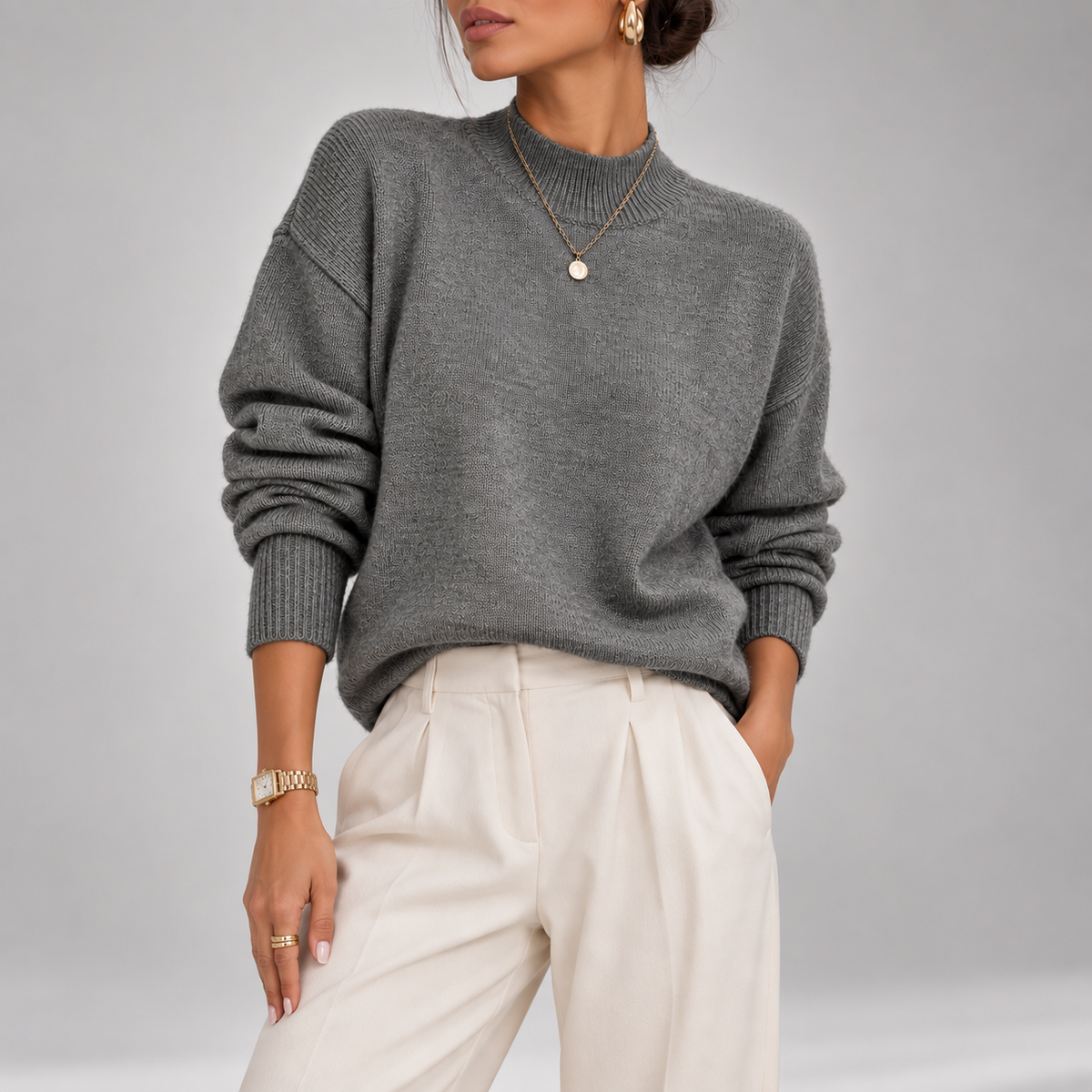 Magnolia Ribbed Roll-Neck Knit Sweater