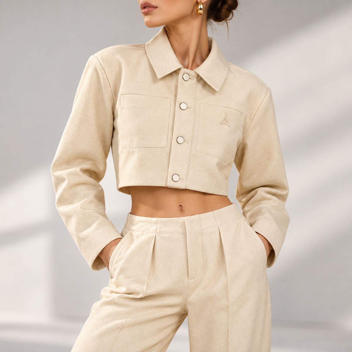 Genevieve Cropped Wide-Shoulder Denim Jacket