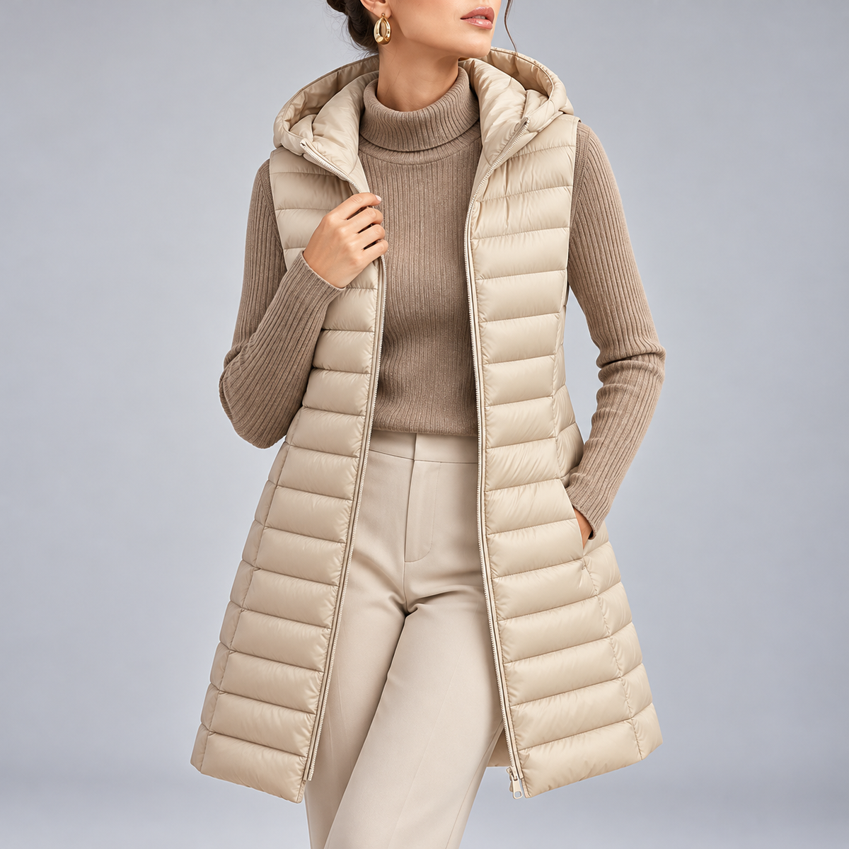 Allegra Hooded Longline Quilted Vest