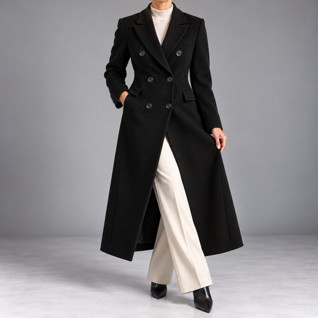 Philippa Double-Breasted Notch-Lapel Wool Coat