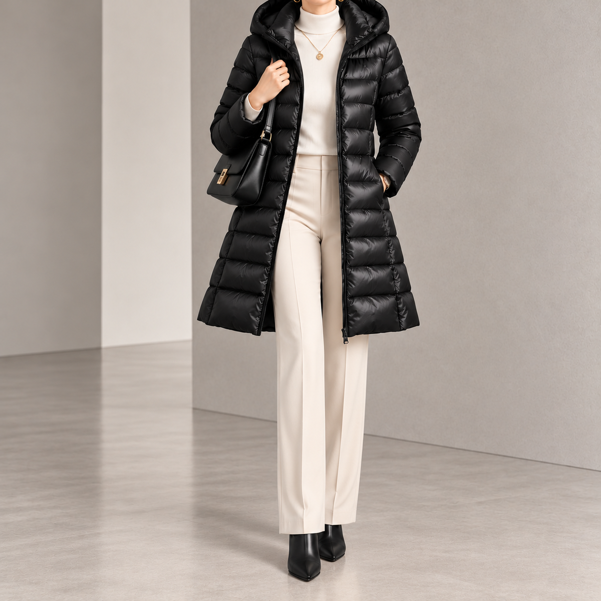 Marianne Hooded Long Quilted Down Jacket