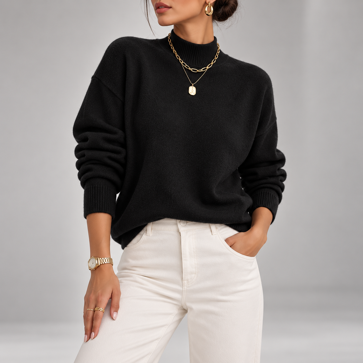 Magnolia Ribbed Roll-Neck Knit Sweater