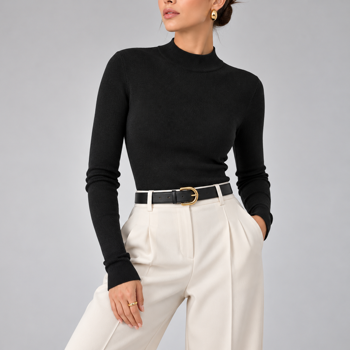 Viviana Mock-Neck Wool-Blend Knit Top