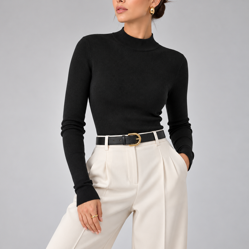 Viviana Mock-Neck Wool-Blend Knit Top