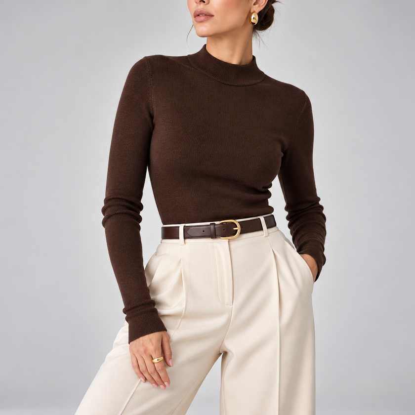 Viviana Mock-Neck Wool-Blend Knit Top