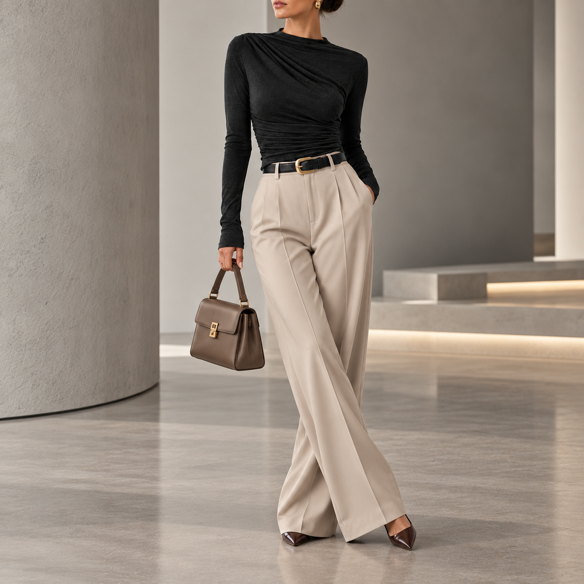 Fiorella Ruched Mock-Neck Long-Sleeve Top