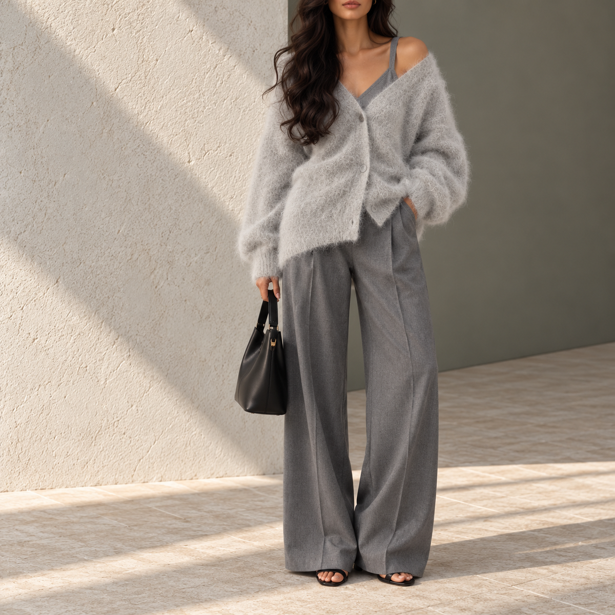 Agnese Fuzzy Oversized V-Neck Cardigan