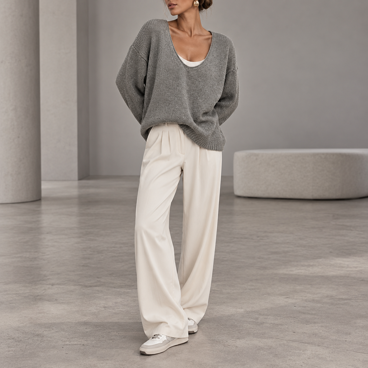 Natasha Oversized V-Neck Knit Sweater