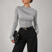 Fiorella Ruched Mock-Neck Long-Sleeve Top