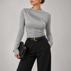 Fiorella Ruched Mock-Neck Long-Sleeve Top