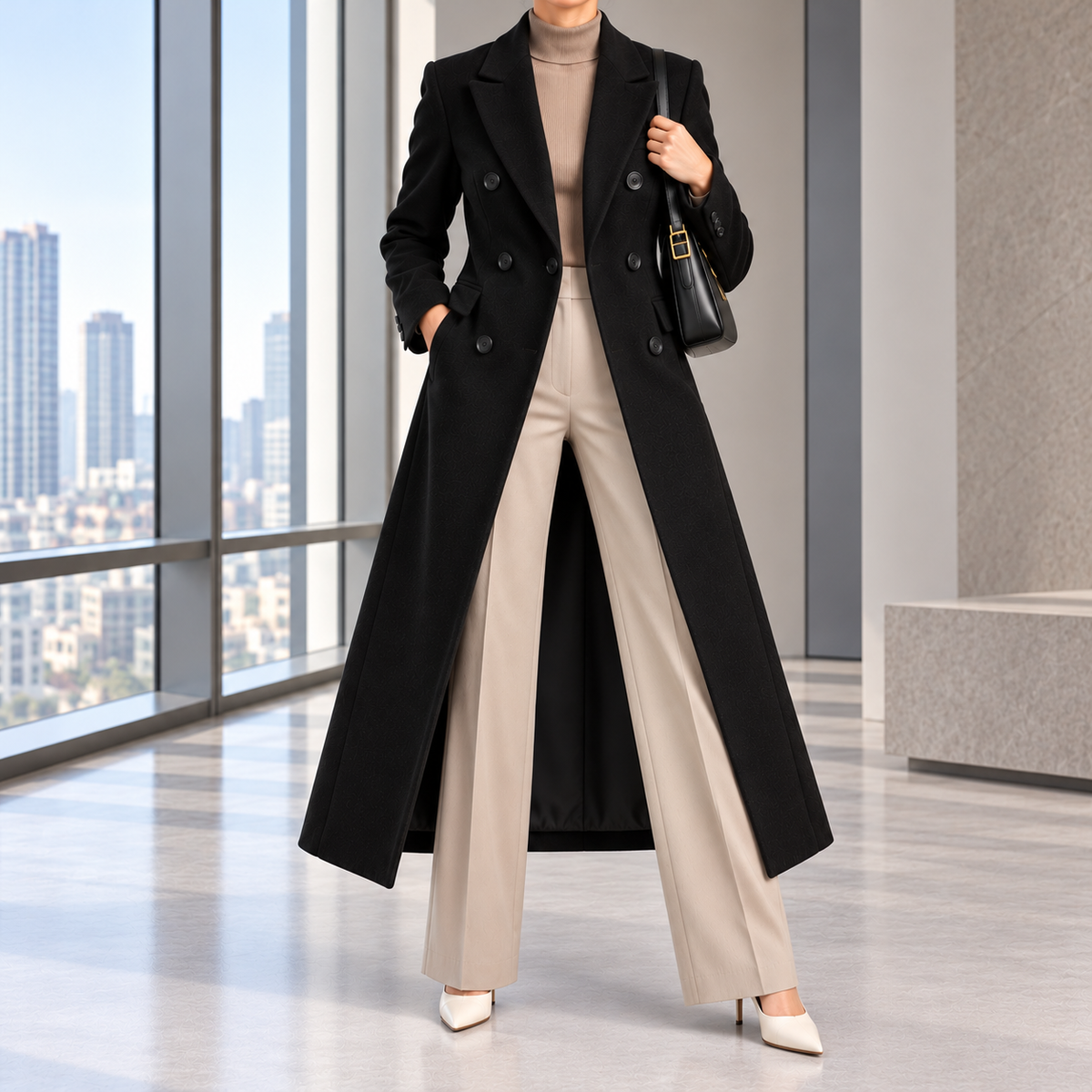 Philippa Double-Breasted Notch-Lapel Wool Coat