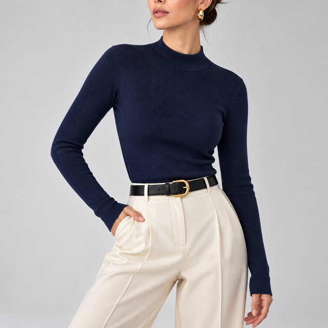 Viviana Mock-Neck Wool-Blend Knit Top