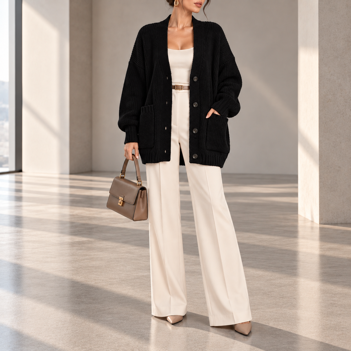 Paolina Relaxed Button-Front Pocket Cardigan