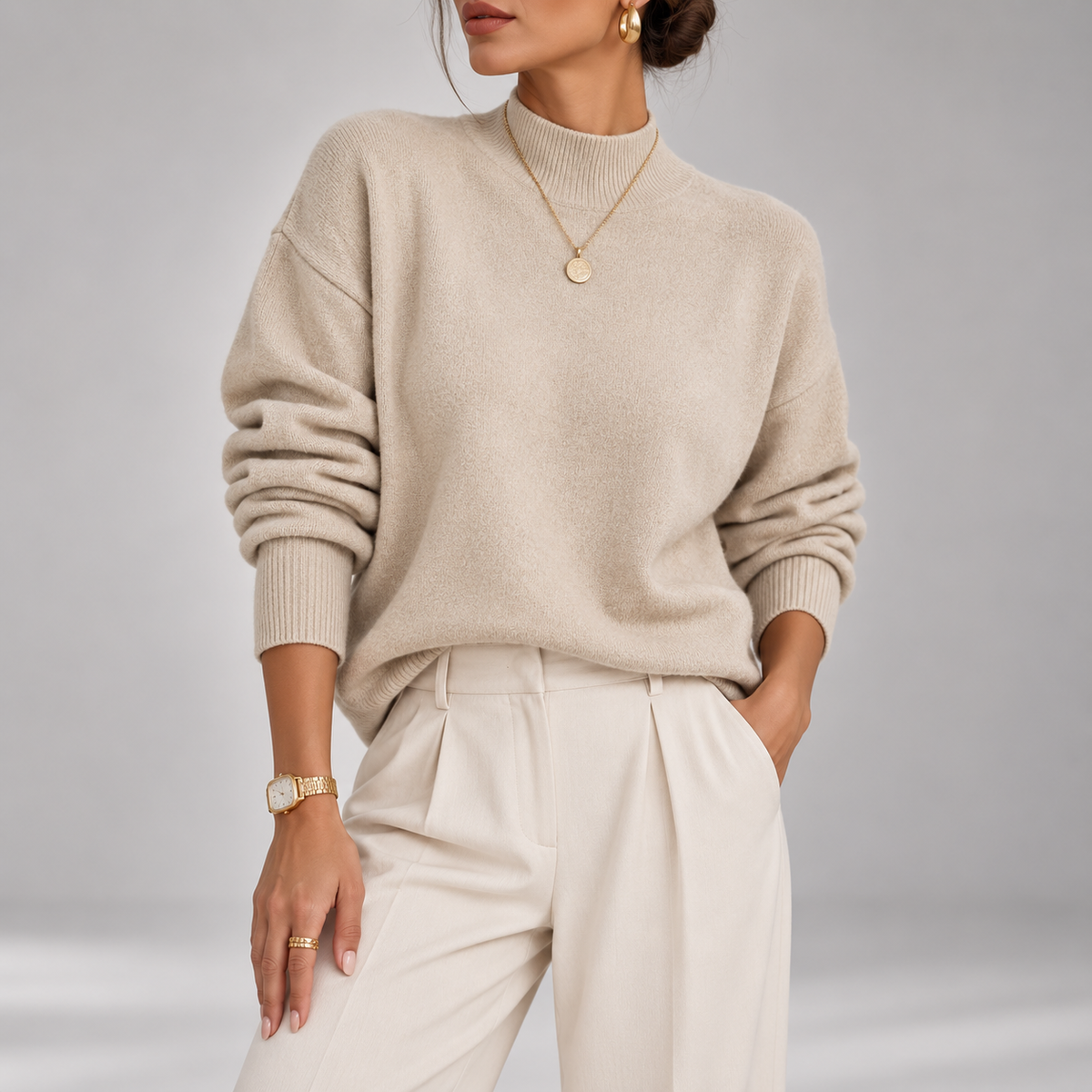 Magnolia Ribbed Roll-Neck Knit Sweater