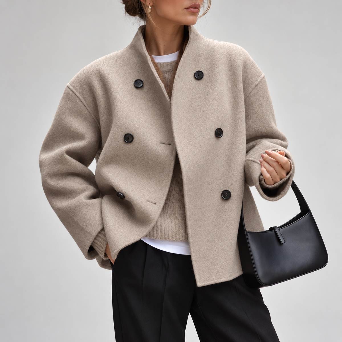 Cassandra Double-Breasted V-Neck Coat