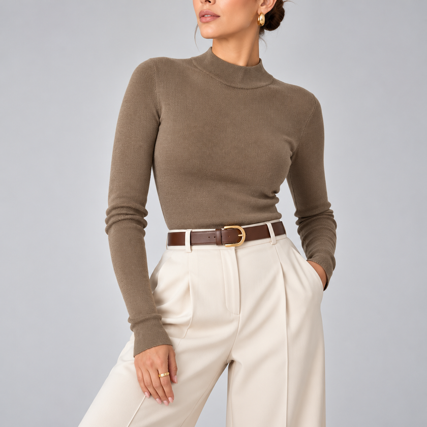 Viviana Mock-Neck Wool-Blend Knit Top