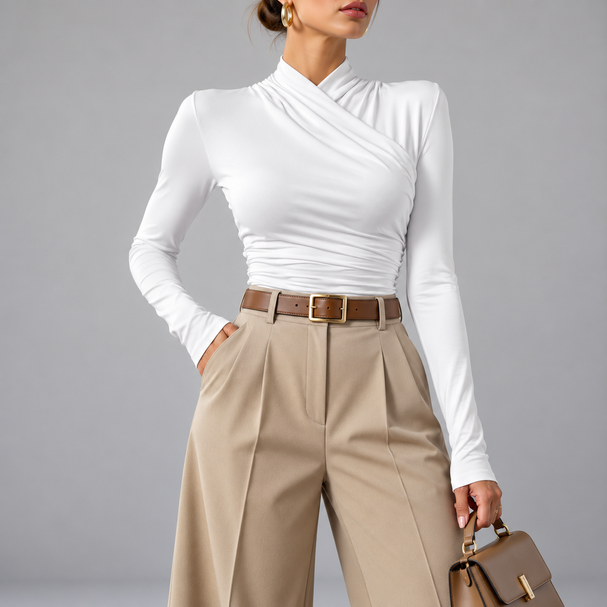 Delphina Cross-Over Collar Cinched Top