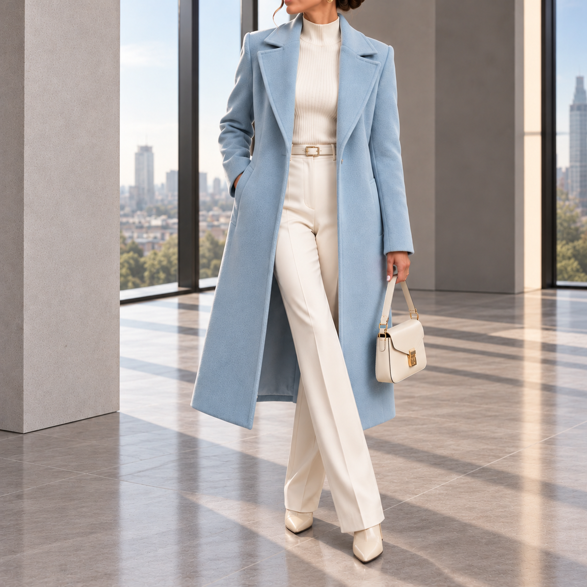 Marcelline Belted Shawl-Collar Wrap Coat