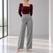 Lorenza Herringbone High-Waist Wide-Leg Pants