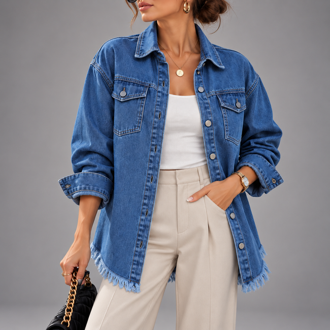Arabella Frayed-Hem Oversized Denim Jacket