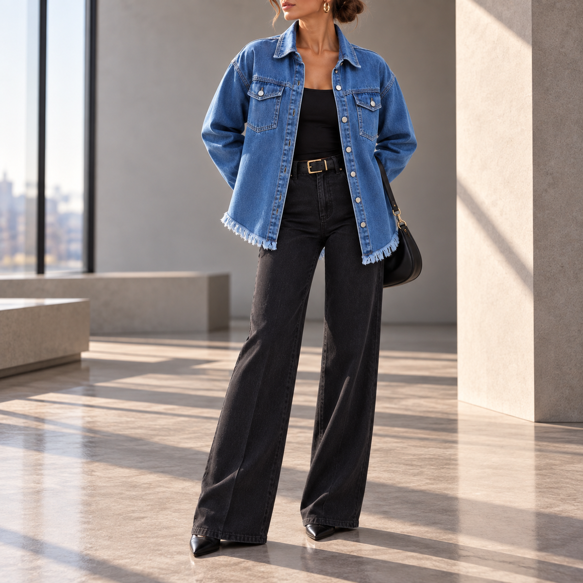 Arabella Frayed-Hem Oversized Denim Jacket