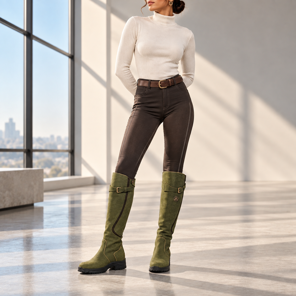 Giada Buckle-Strap Knee-High Leather Riding Boots