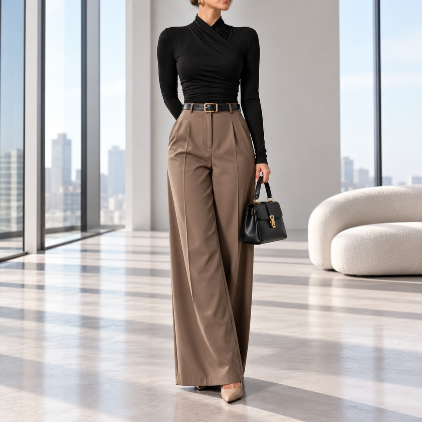 Delphina Cross-Over Collar Cinched Top