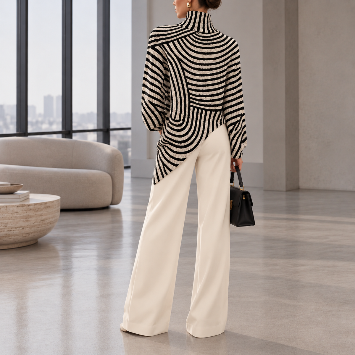 Eleonora Striped Roll-Neck Turtleneck Sweater