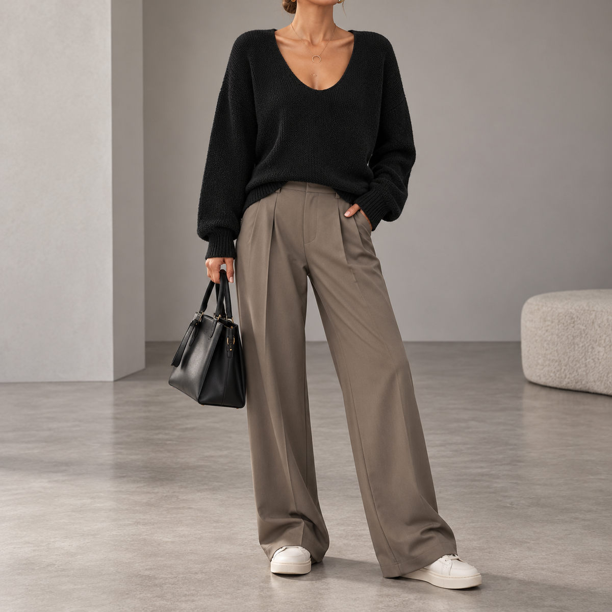Natasha Oversized V-Neck Knit Sweater
