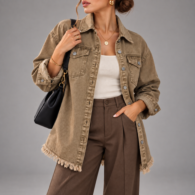 Arabella Frayed-Hem Oversized Denim Jacket