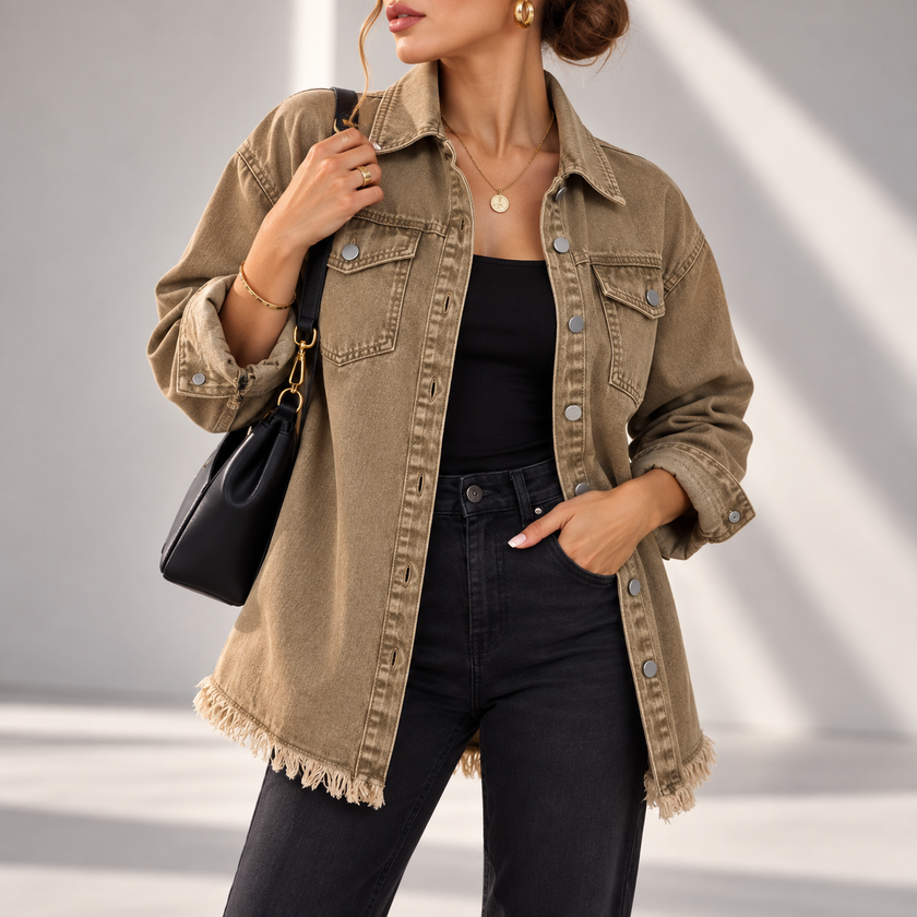 Arabella Frayed-Hem Oversized Denim Jacket