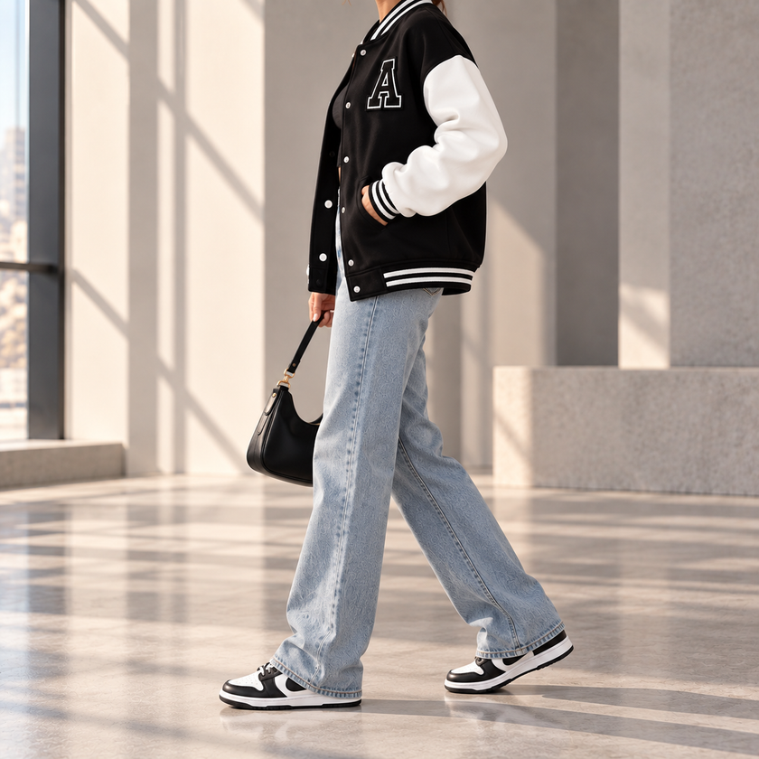 Theodora Contrast-Sleeve Letterman Varsity Jacket