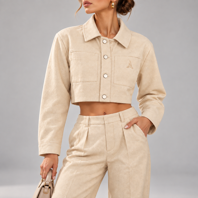 Genevieve Cropped Wide-Shoulder Denim Jacket