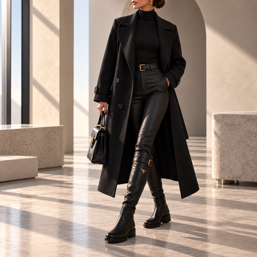 Larissa Belted Double-Breasted Long Wool Coat