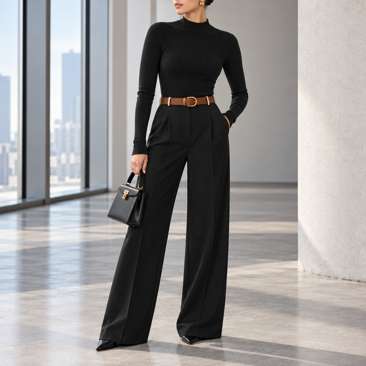 Viviana Mock-Neck Wool-Blend Knit Top