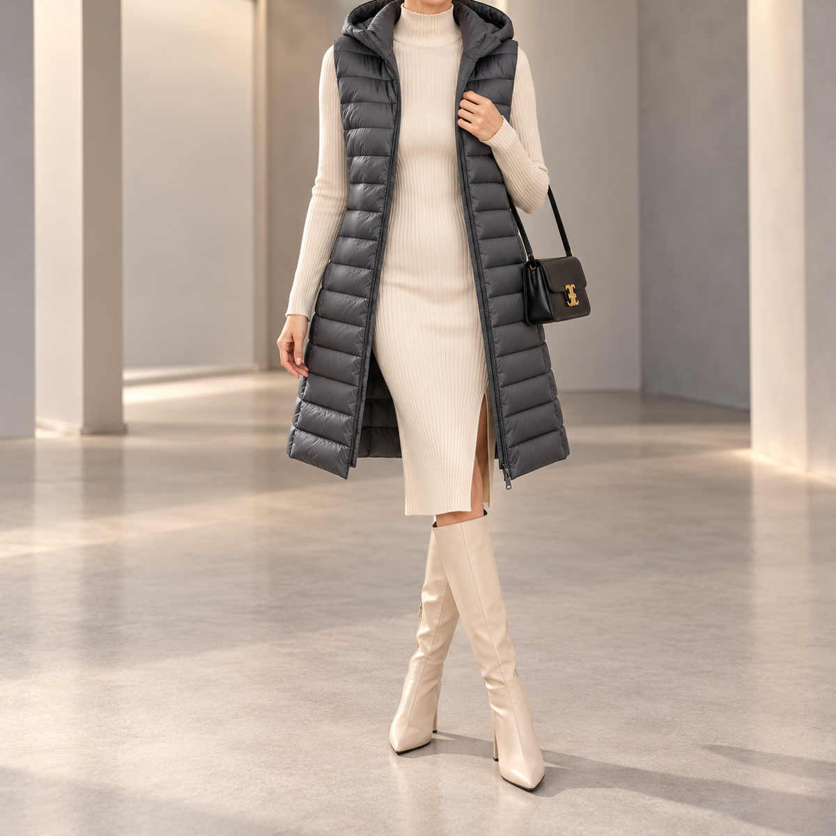 Allegra Hooded Longline Quilted Vest
