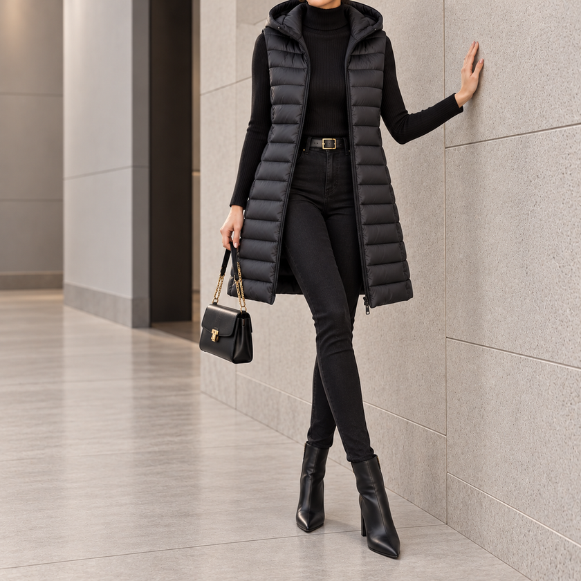 Allegra Hooded Longline Quilted Vest
