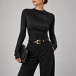 Fiorella Ruched Mock-Neck Long-Sleeve Top