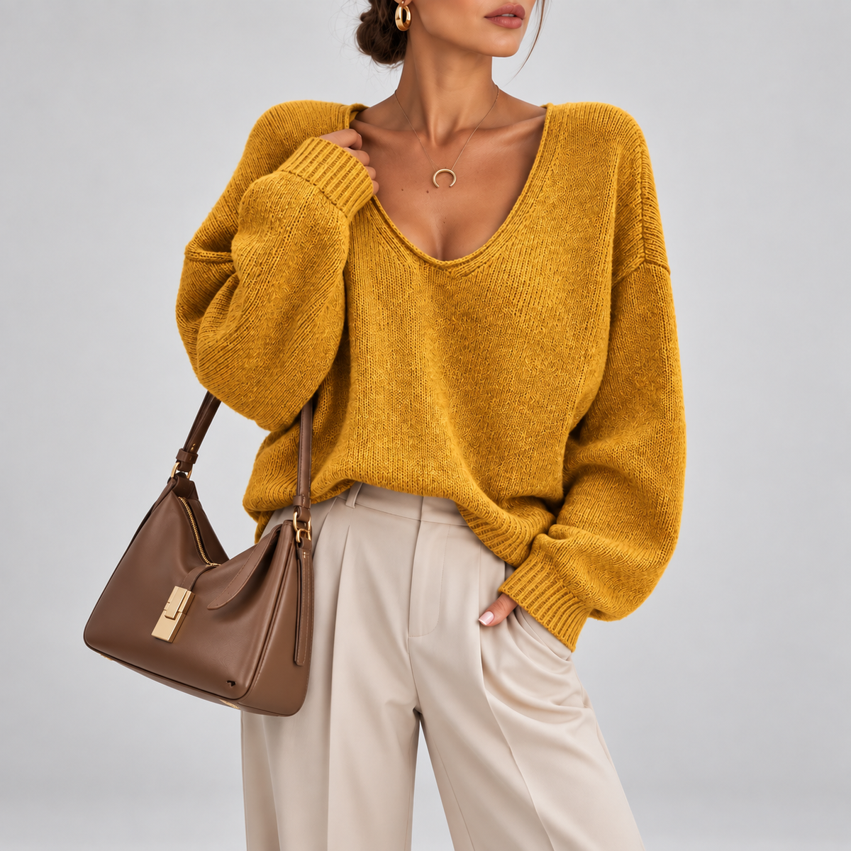 Natasha Oversized V-Neck Knit Sweater