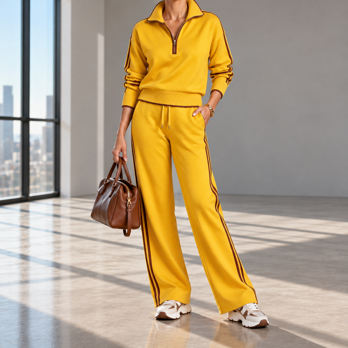 Serenella Zip-Neck Knit Wide-Leg Pants Set