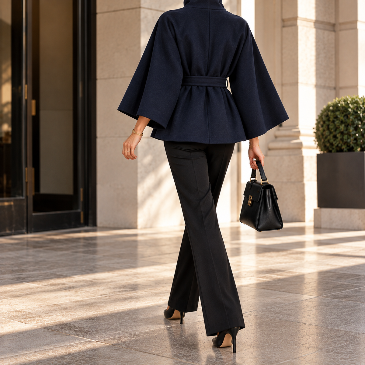 Simone Belted High-Neck Cape Coat