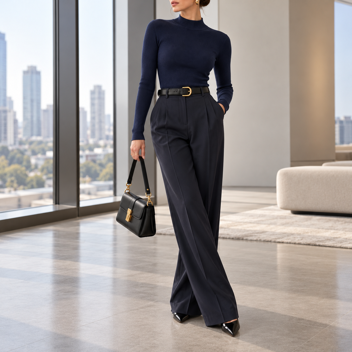 Viviana Mock-Neck Wool-Blend Knit Top