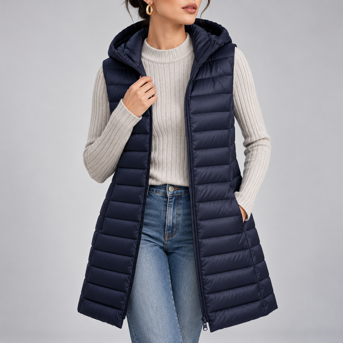 Allegra Hooded Longline Quilted Vest