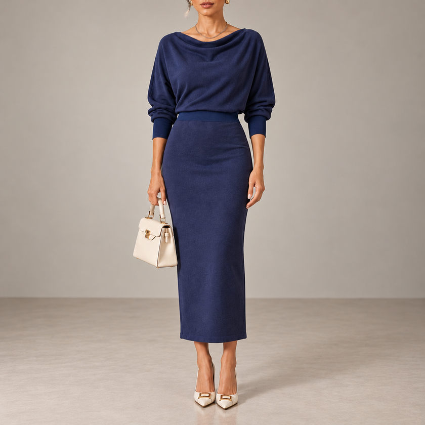 Fiammetta Draped-Neck Fitted Midi Dress