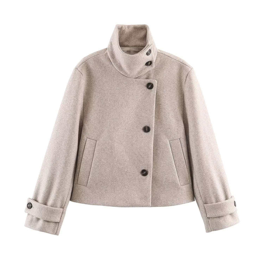 Raffaella Asymmetric Stand-Collar Wool Jacket