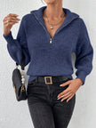 Silvana Ribbed Half-Zip Stand-Collar Sweater